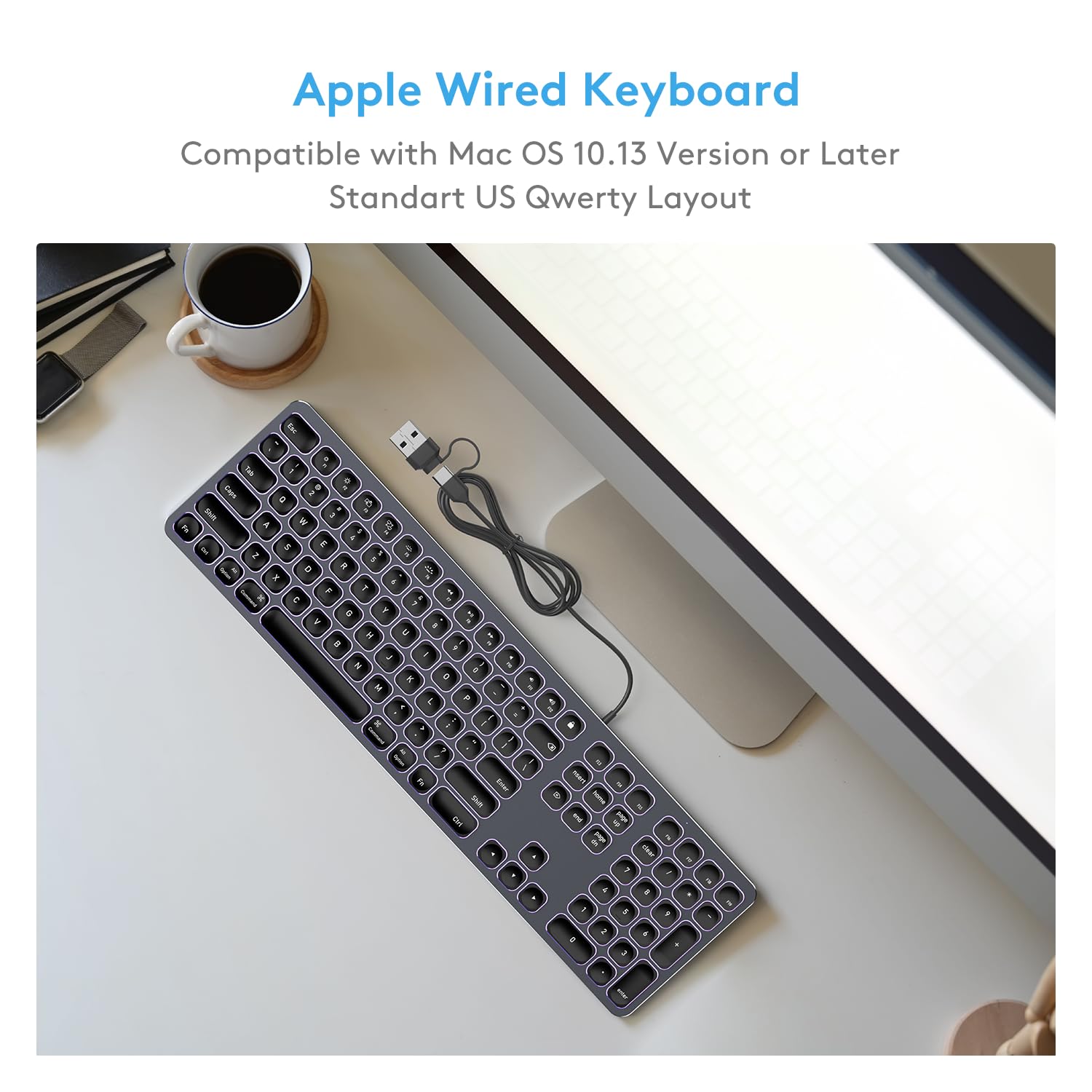 Amazon | Apple Mac OS用ブラック有線バックライトキーボード、USB-A