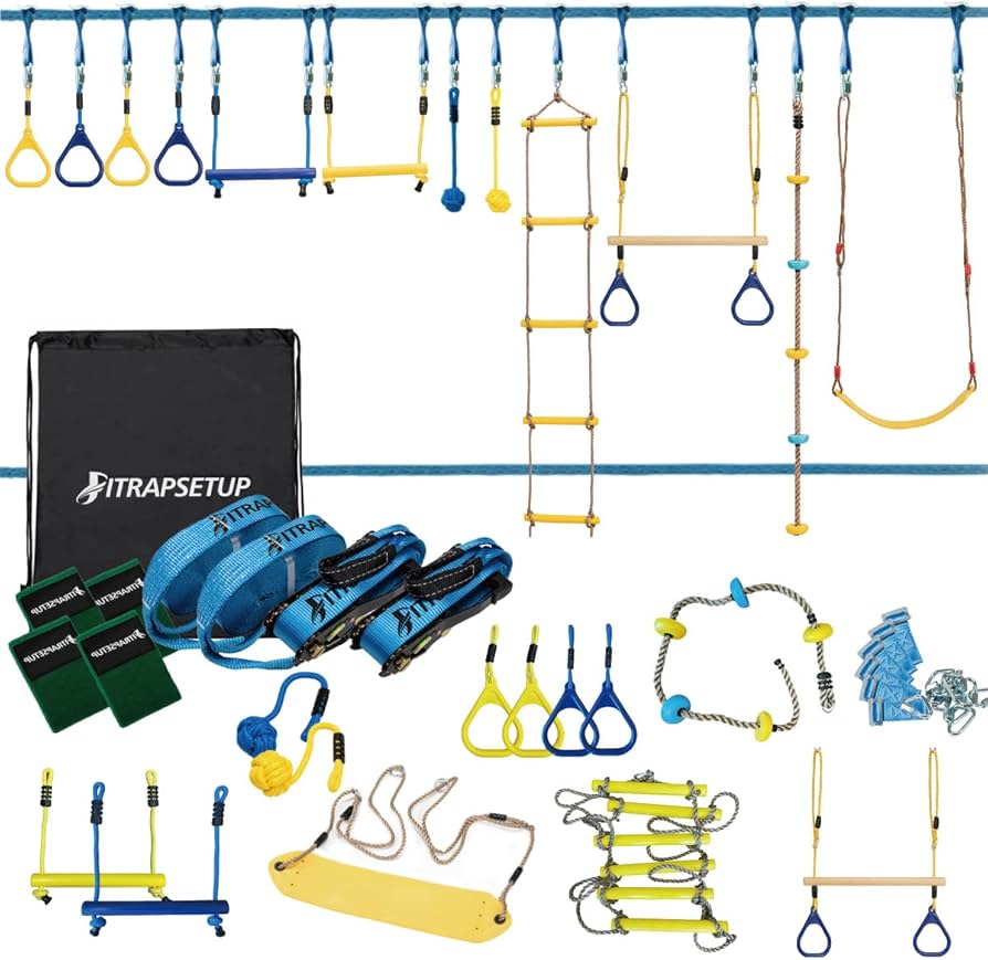 Amazon.com: PITRAPSETUP 忍者戰士障礙課程,適合2 x 60 英尺(約12 x 12