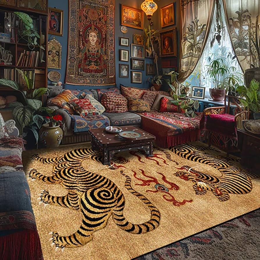 Amazon.com: Tibetan Tiger Rug Vintage Boho Yellow Leopard Print