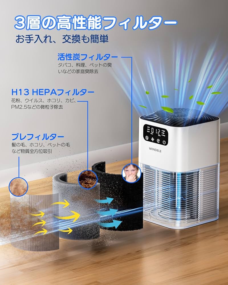 Amazon.co.jp: WINDELE 空気清浄機 38畳 PM2.5自動空気質検知 アロマ