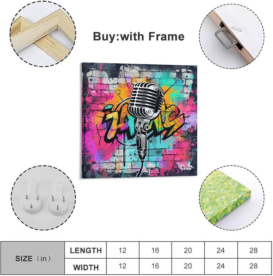 Amazon.com: Vendhui Microphone Graffiti Canvas Poster Colorful