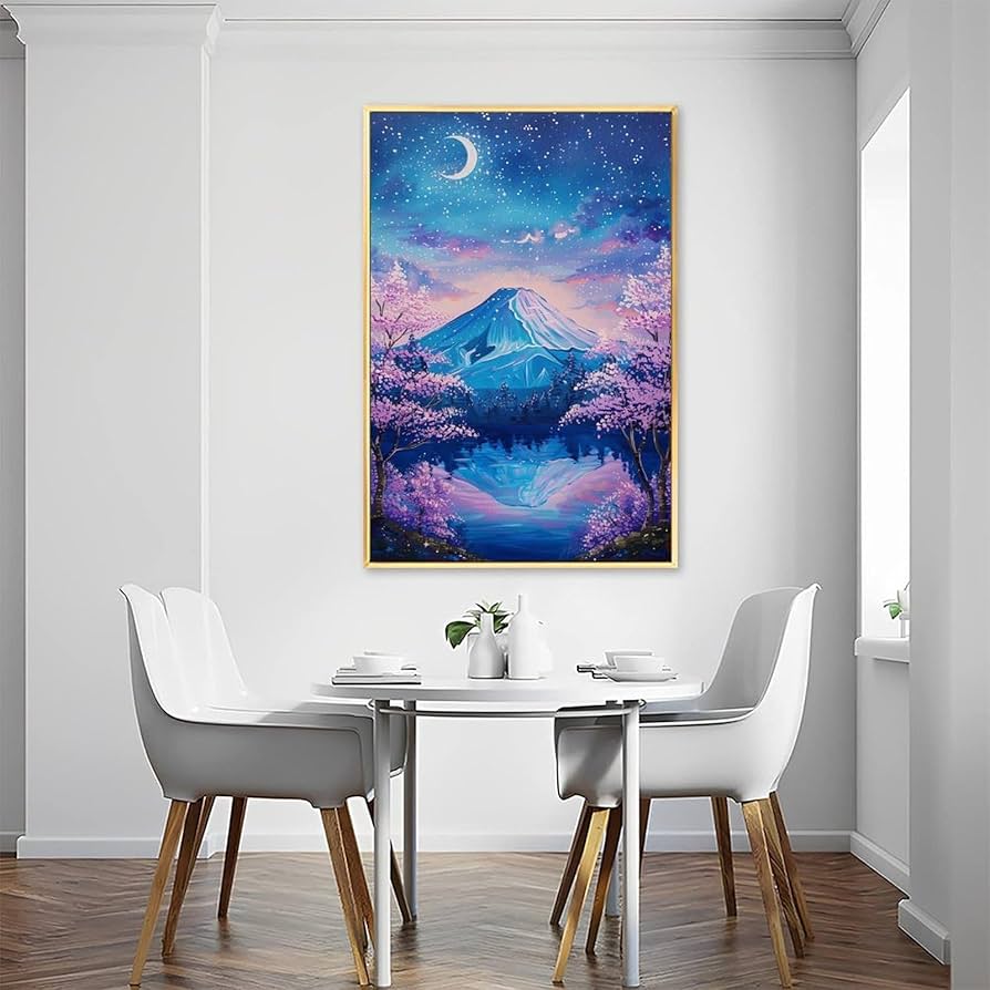Amazon.co.jp: 絵画 富士山の夜桜が美しい景色インテリア 絵画 美しい