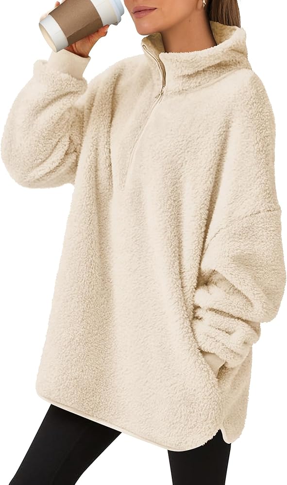 ANRABESS Women's Sweatshirt Sherpa Fuzzy Fleece Zip Up Hoodies