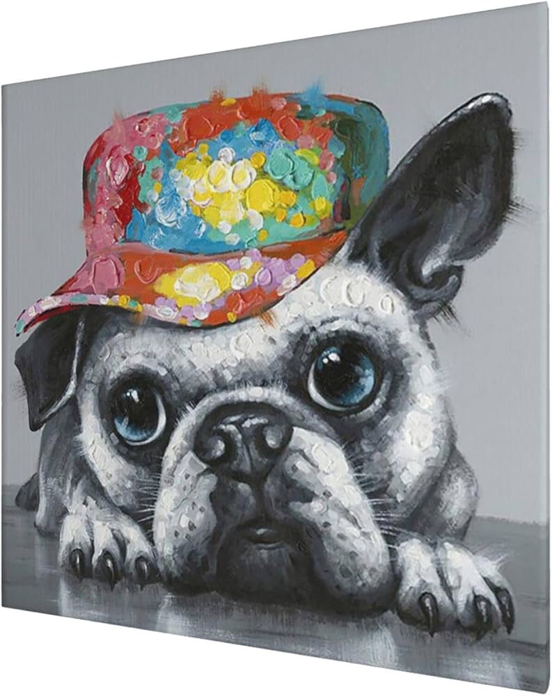 Amazon｜油絵 油彩 パグ フレンチブルドッグ 犬柄 アートパネル アート