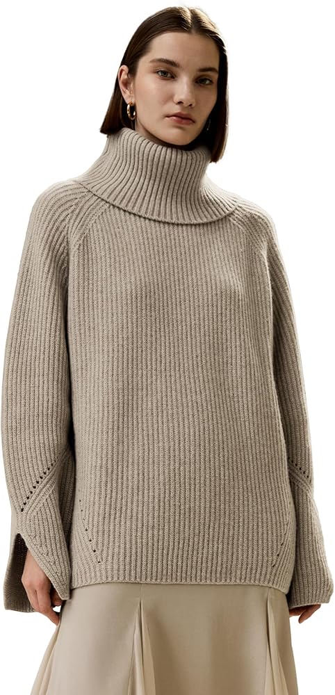 LilySilk Oversized 100% Merino Wool Sweater with Slit Sleeves for