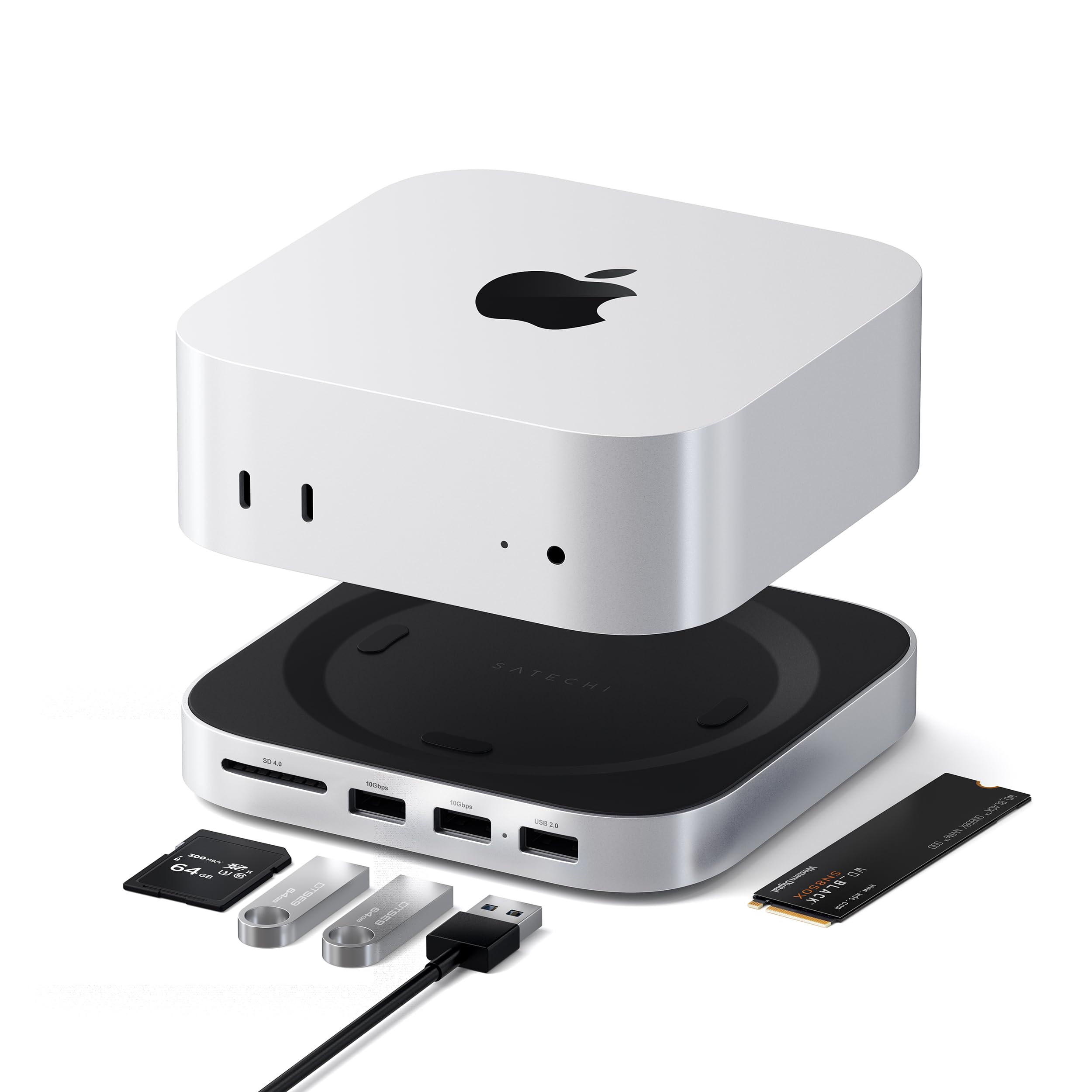 SATECHI Mac Mini M4 Hub & Stand with NVMe SSD Enclosure, Dock with