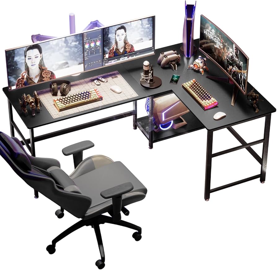 Amazon | DEWEL パソコンデスク l字 幅180+120cm 奥行60㎝ 2段収納棚