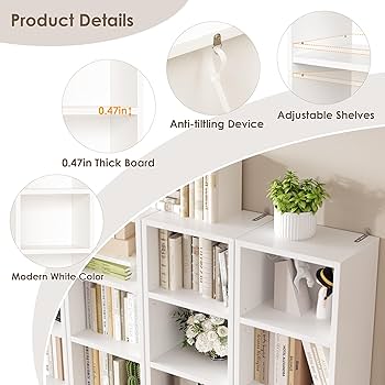 Amazon.com: FOTOSOK White Bookshelf 8-Tier Media Tower Rack, 11.6