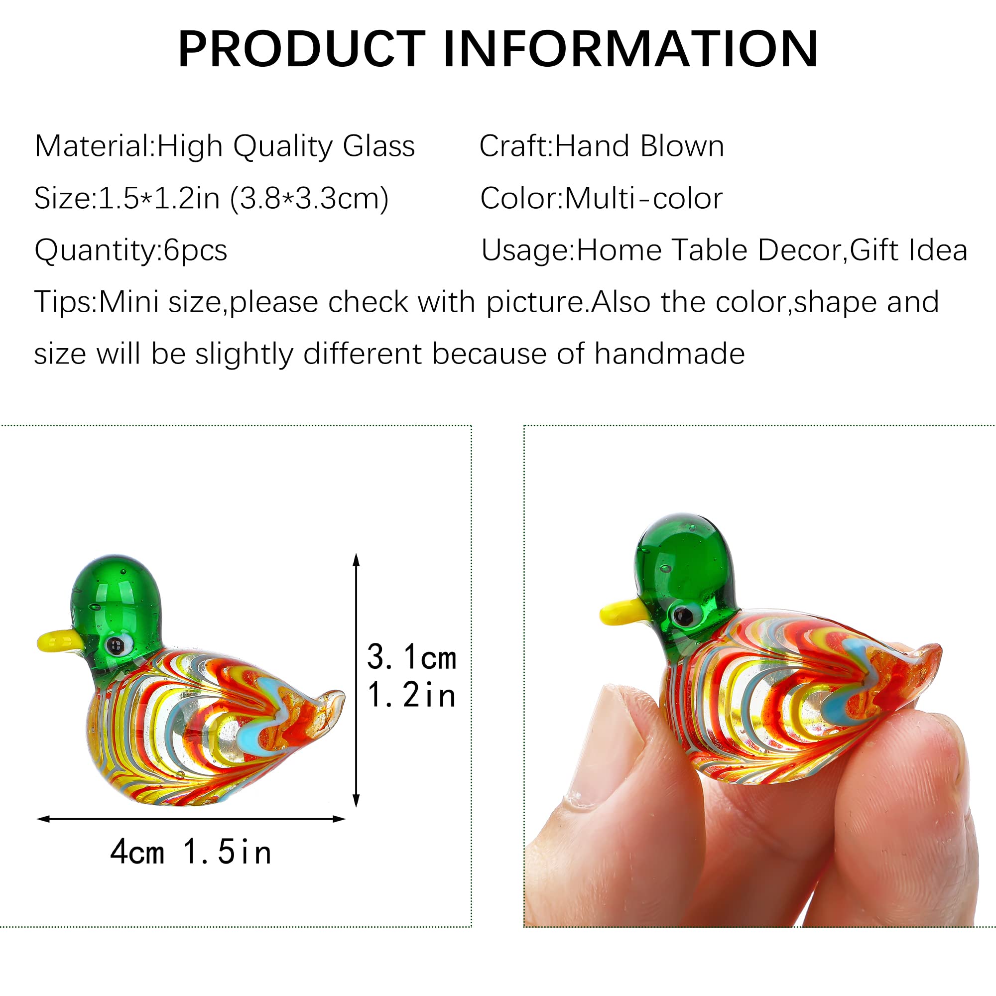 HDCRYSTALGIFTS 6pcs 1.5'' Mini Blown Glass Mandarin Ducks