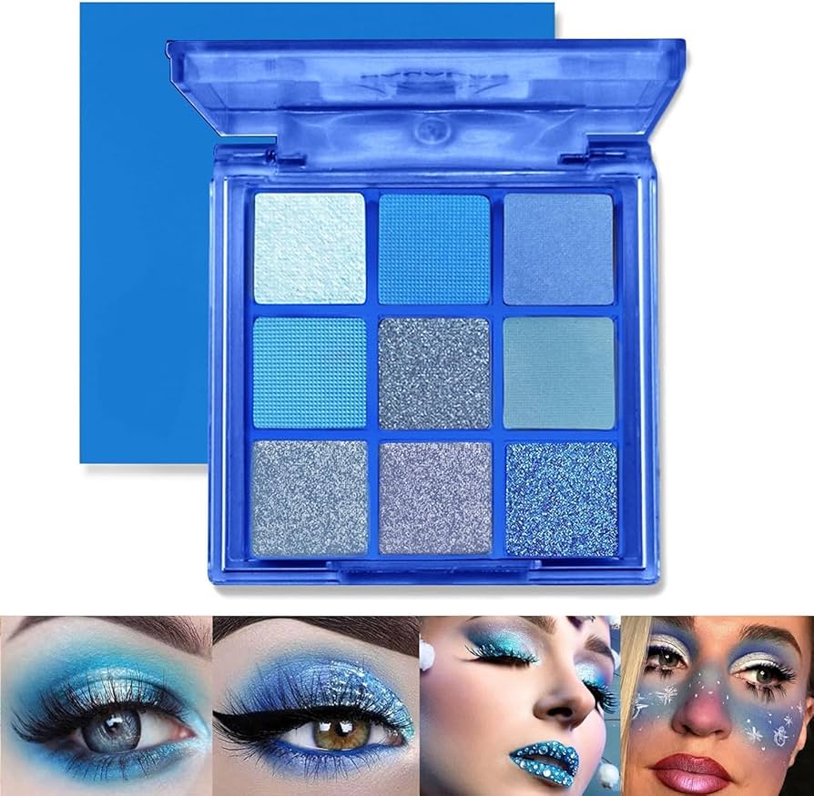 Amazon.co.jp: パンクブルーグリッターアイシャドウ9色、パレット