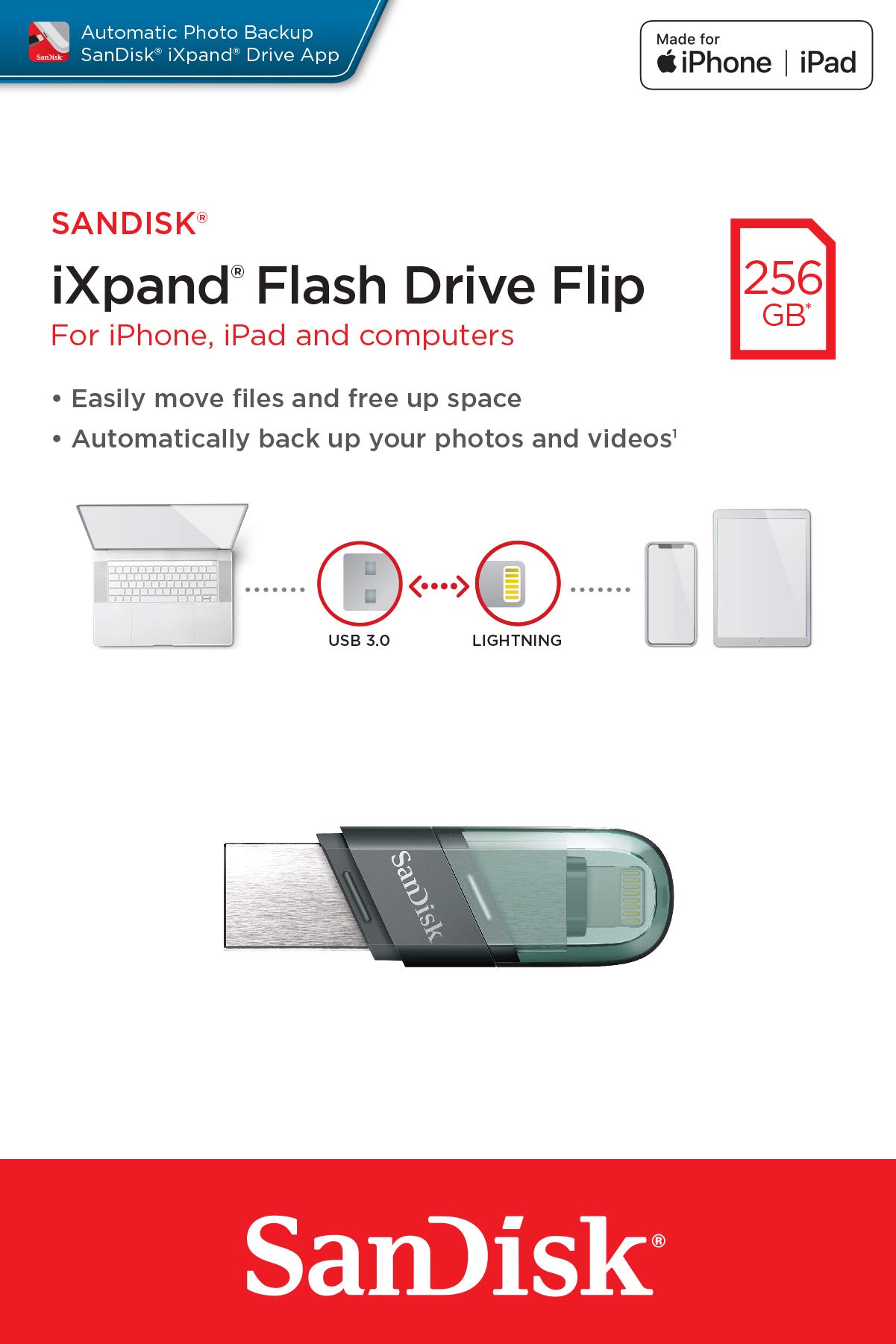 Amazon.com: SanDisk 256GB iXpand USB Flash Drive Flip SDIX90N-256G