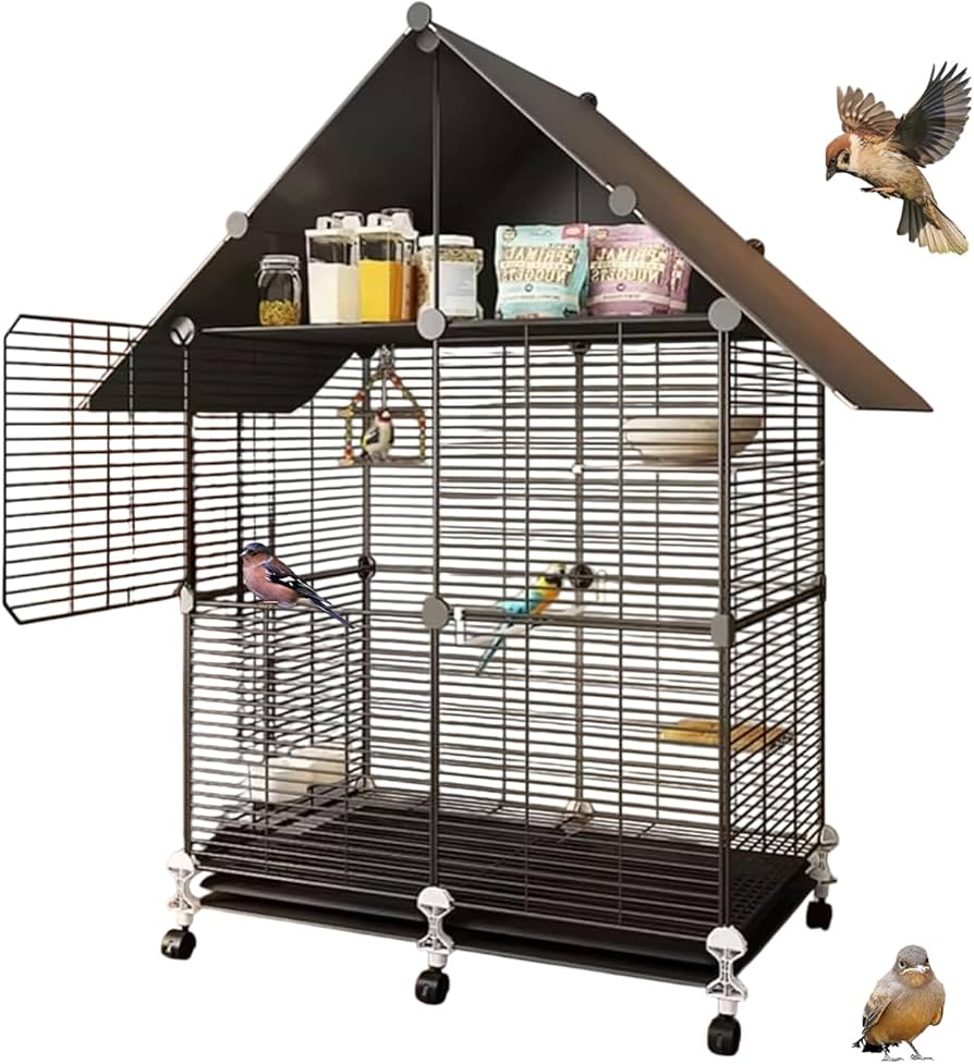 Amazon | SASATO 鳥かご 鳥ケージ 大型 【収納できる屋根】 複数飼い