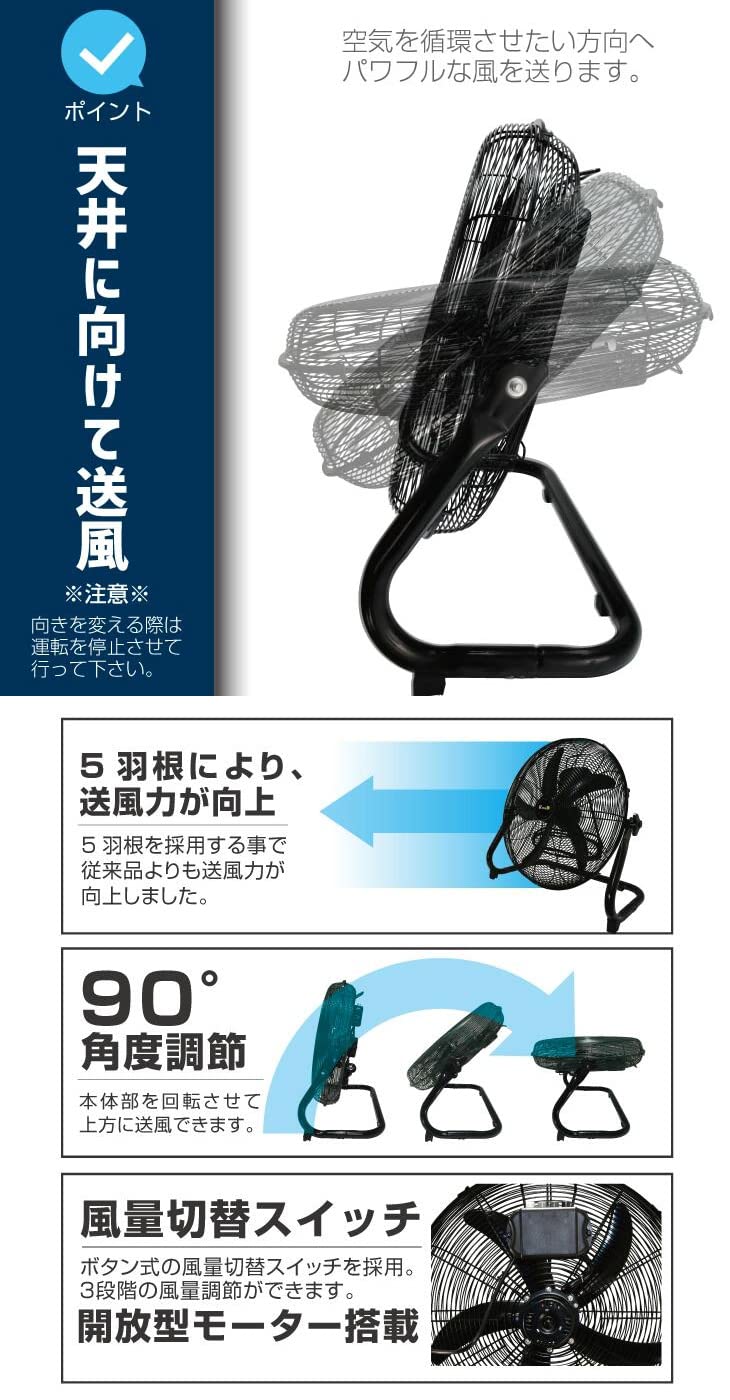 Amazon | タンスのゲン 大型扇風機 5枚羽根 45cm 風量3段階 上下左右首
