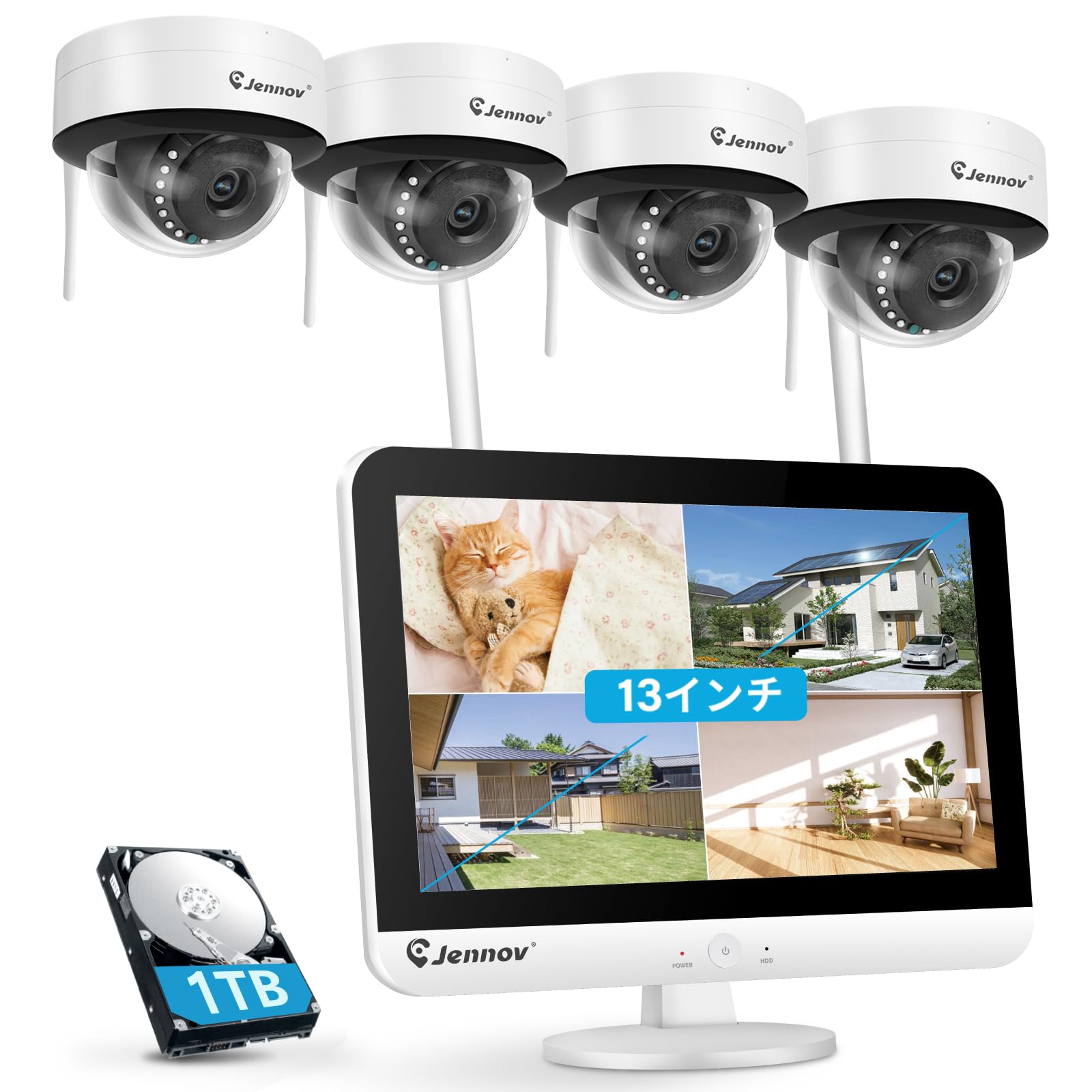 Amazon.co.jp: Jennov 防犯カメラ 屋外 モニター付き AI人体検知機能