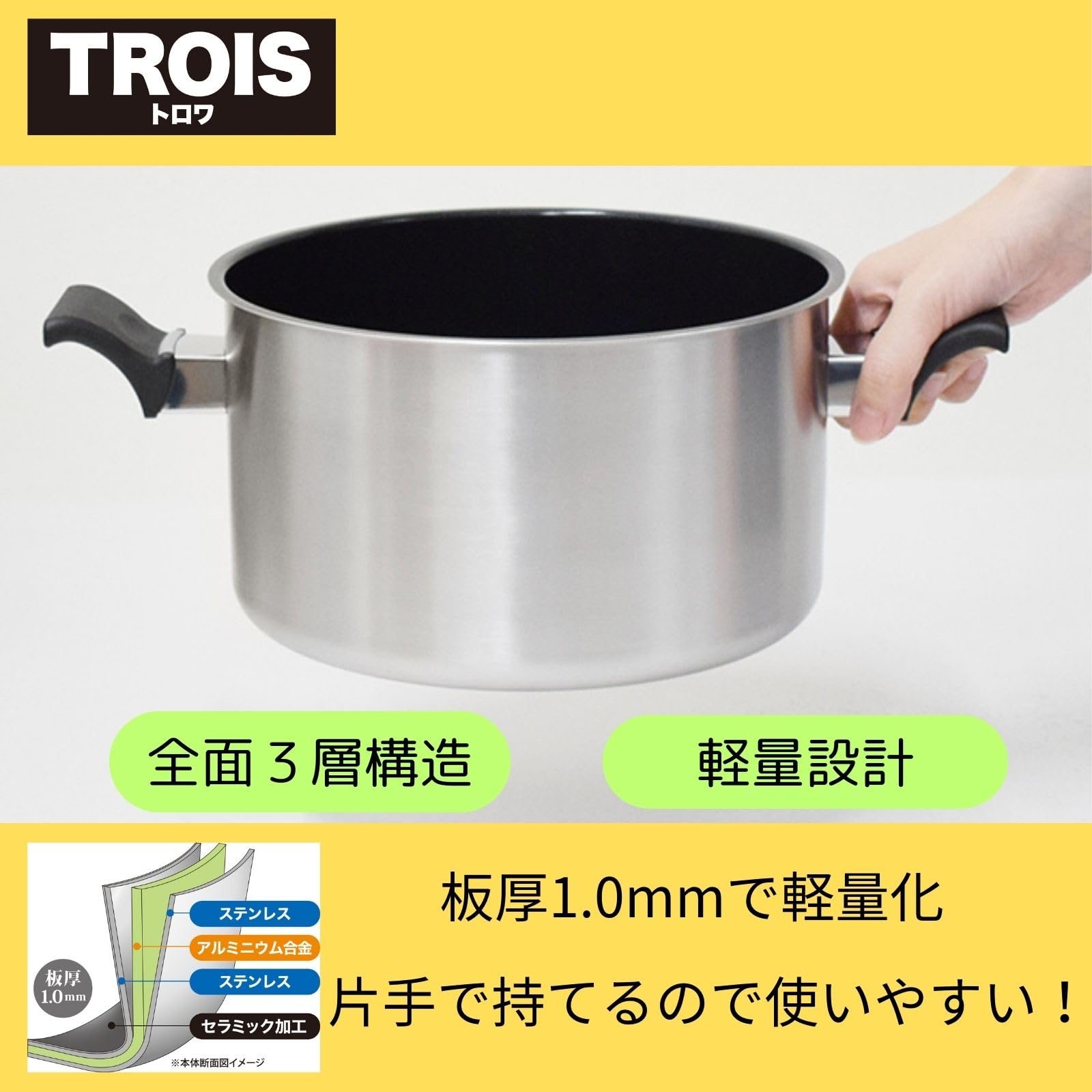 Amazon.co.jp: ウルシヤマ金属工業 両手鍋 24cm 片手でも持てる軽量