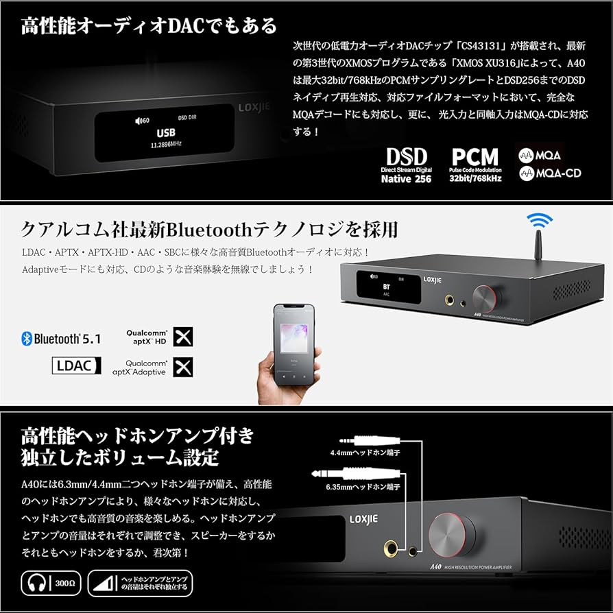 Amazon.co.jp: LOXJIE A40 Bluetooth パワーアンプ HI-FI ステレオ