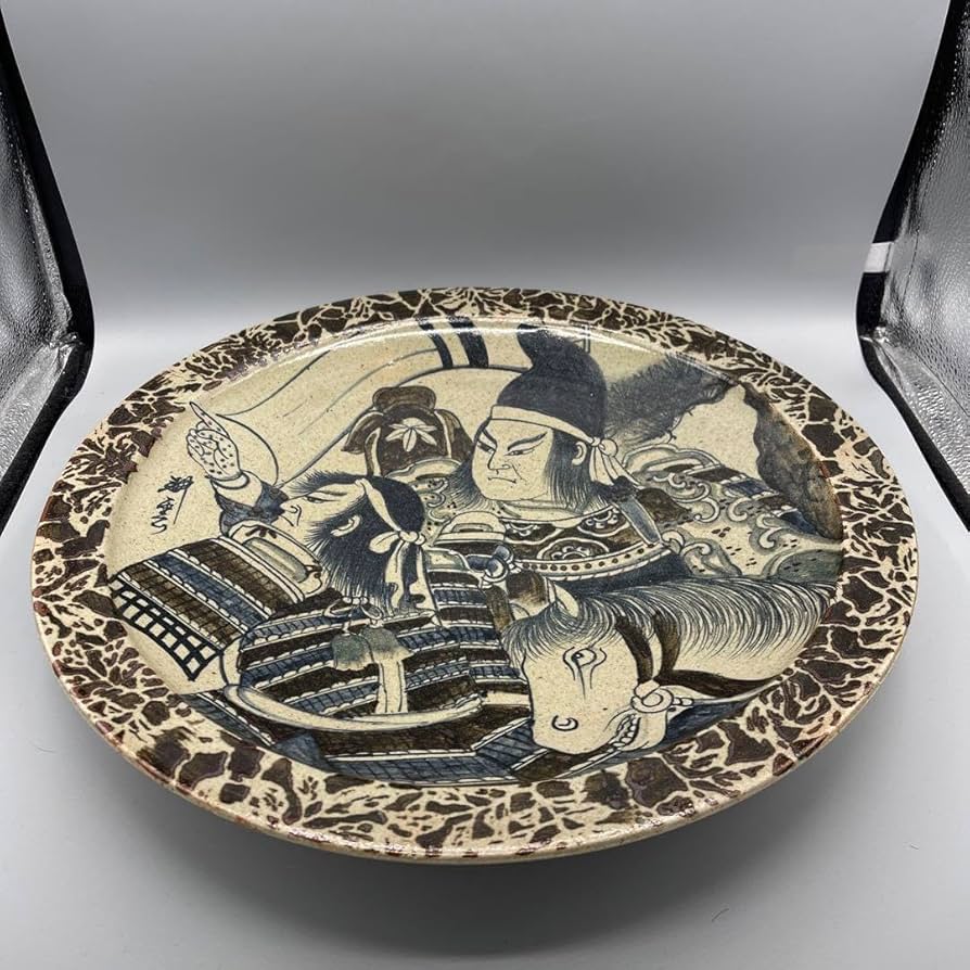 耕雲 第十四代 大畑力三 益子焼き 直径37cm武者絵皿 陶器皿 耕雲 第十