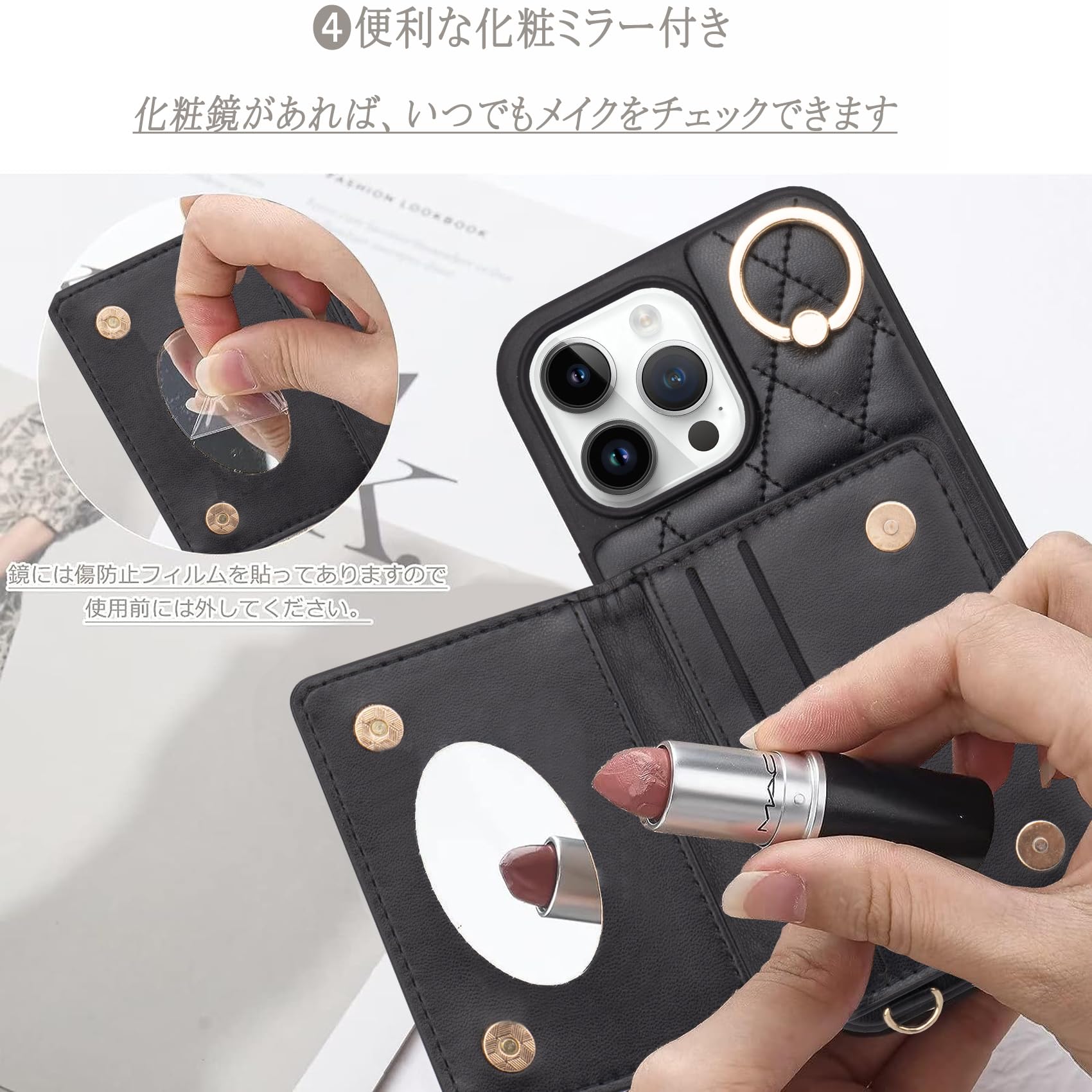 Amazon.co.jp: iPhone13 Pro ケース 手帳型 ショルダー ストラップ付き