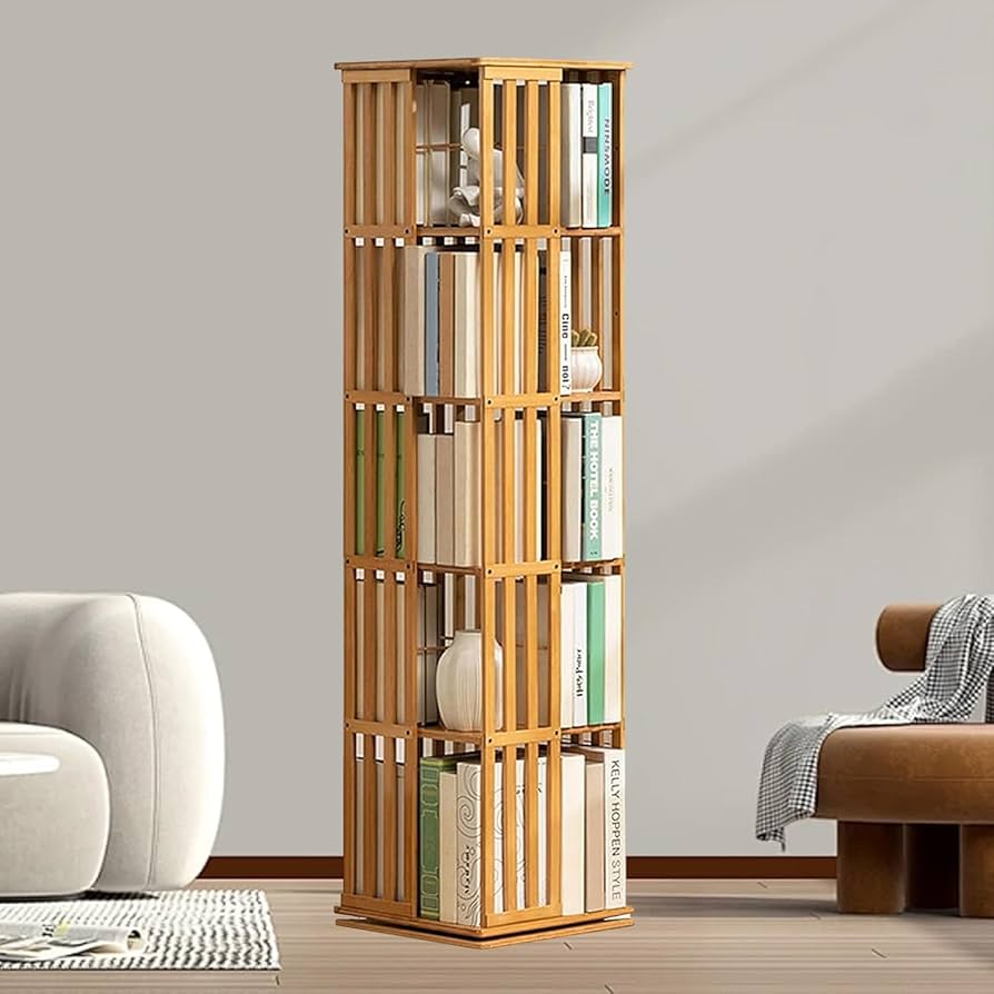 Amazon.co.jp: コーナーブック、360度回転、木製の狭い本、床置き本棚