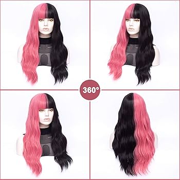 Amazon.com : MORTICIA Long Loose Wavy Half Pink and Half Black