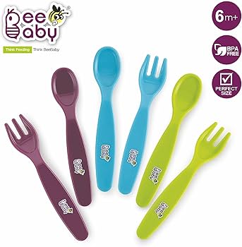 BeeBaby Easigrip Self-Feeding Plastic Spoons and Forks Set