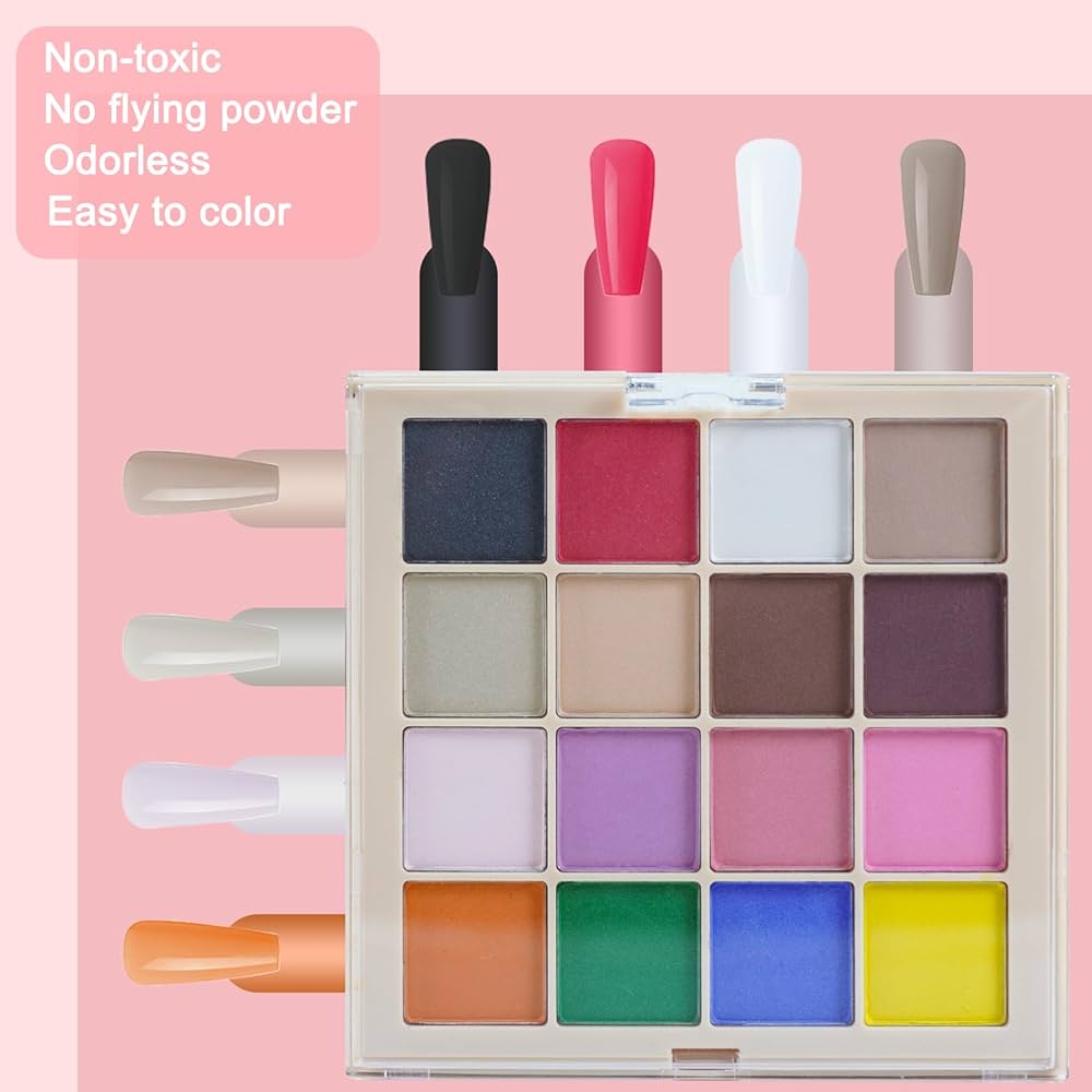Amazon.com: MKNZOME 16 Colors Nail Pigment Powder Palette, Solid
