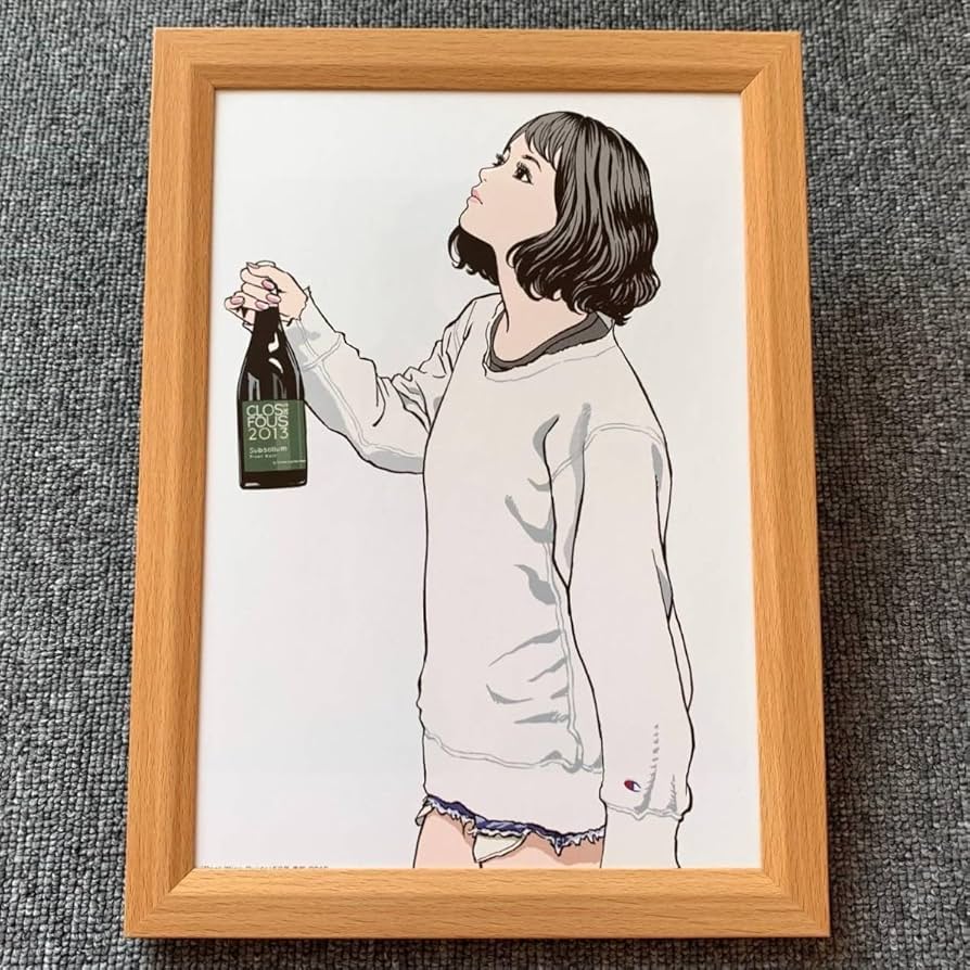 Amazon.co.jp: □江口寿史『ワインボトルと美女 K』B5サイズ 額入り