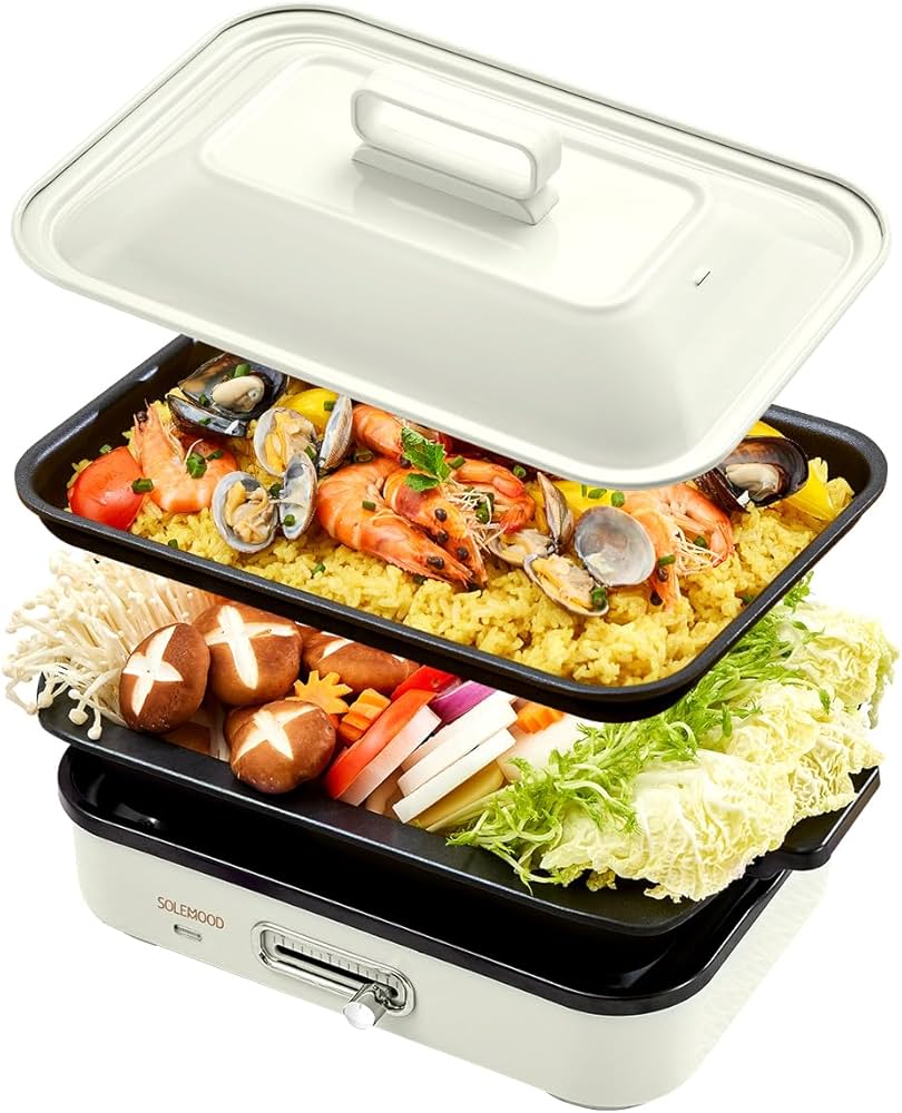 Amazon | SOLEMOOD コンパクトホットプレート グリル鍋 着脱式プレート