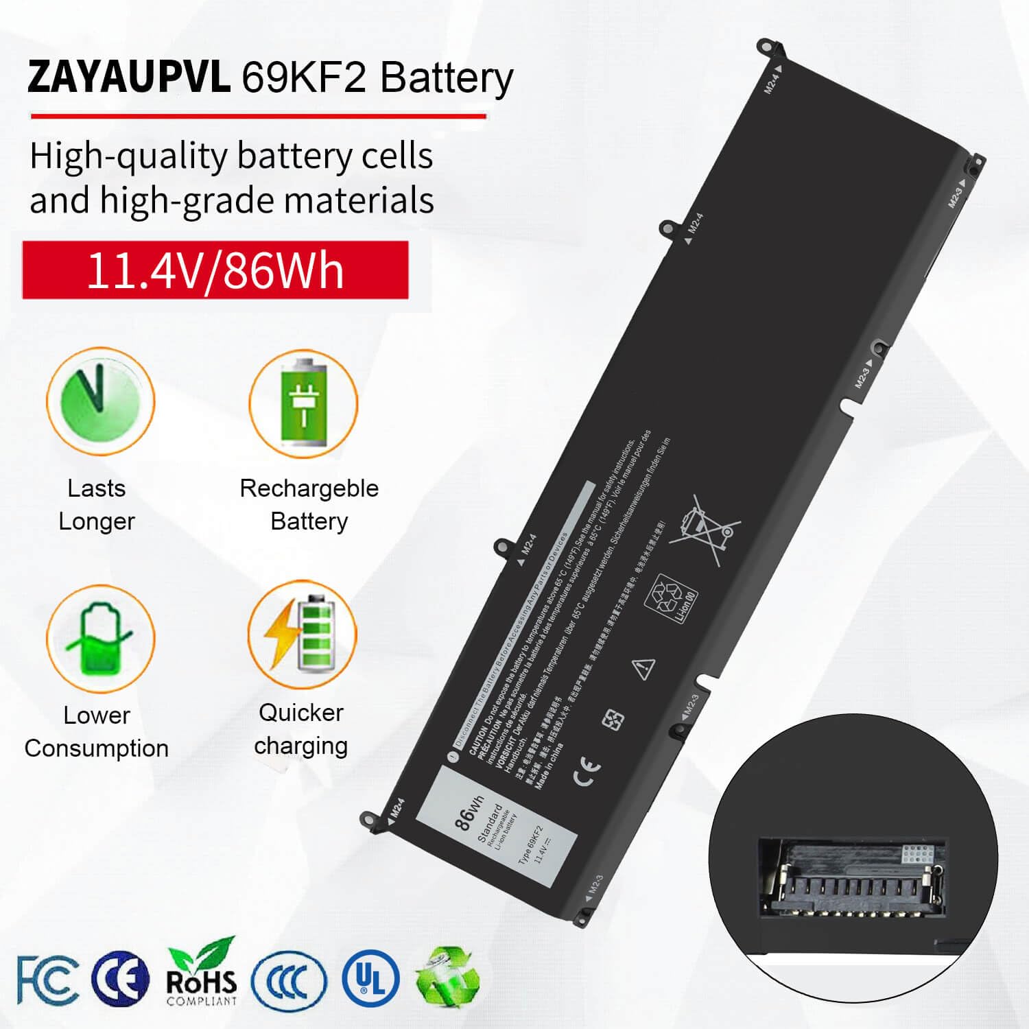 Amazon.com: ZAYAUPVL 86Wh 69KF2 Battery for Dell XPS 15 9500 9510