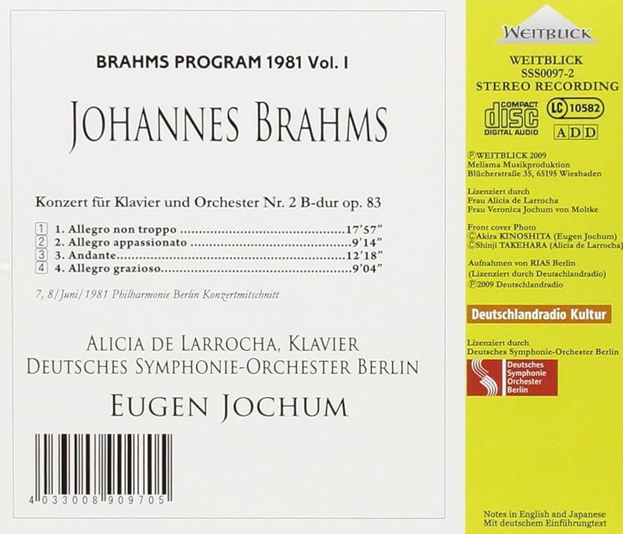 Amazon.co.jp: ブラームス:ピアノ協奏曲第2番 アリシア・デ