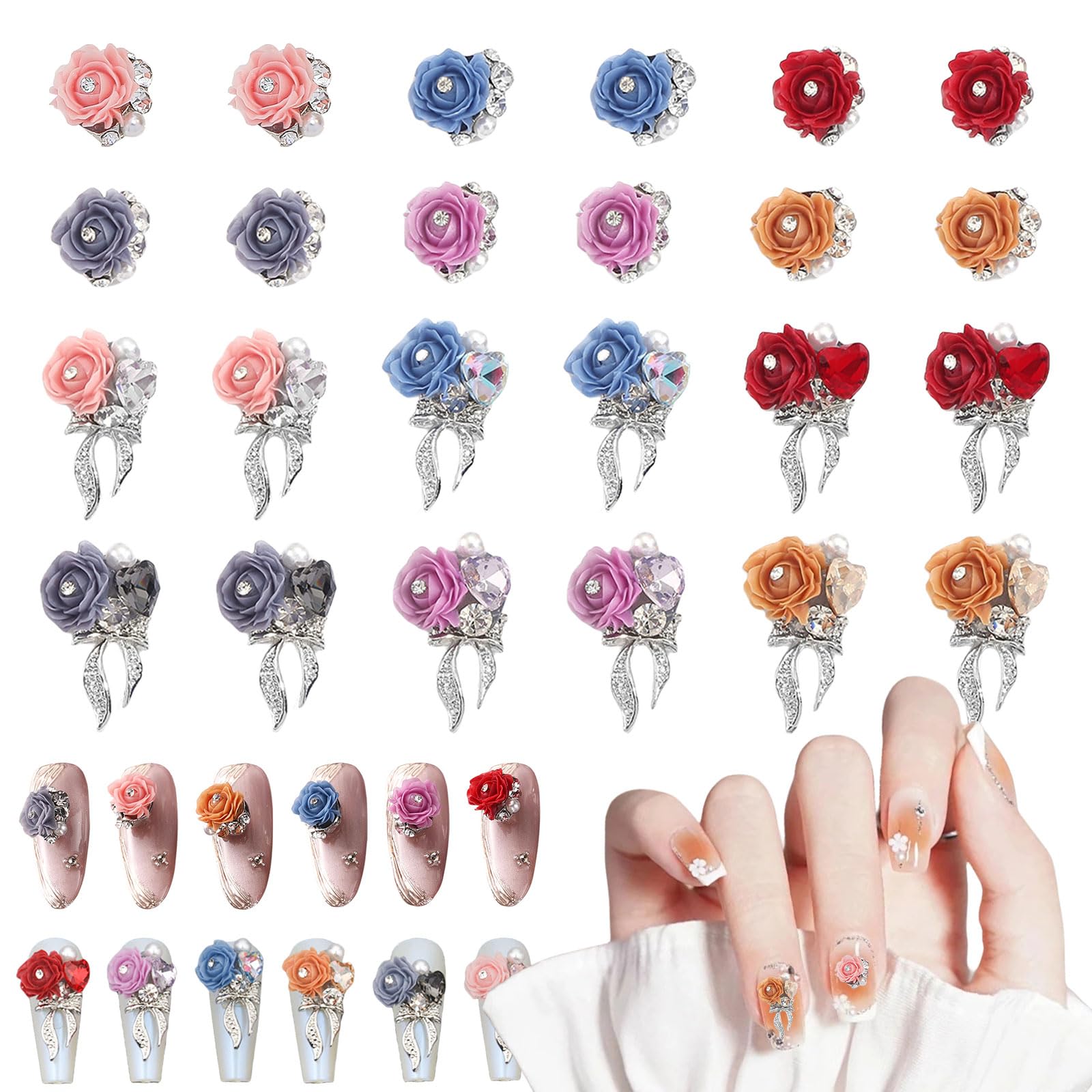 Amazon | ネイルパーツ 薔薇 24個セット 3D 立体 バラ ローズ ネイル