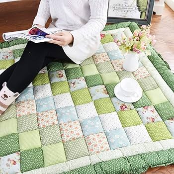Amazon｜キルトラグ 綿 ラグマット グリーン パッチワーク柄