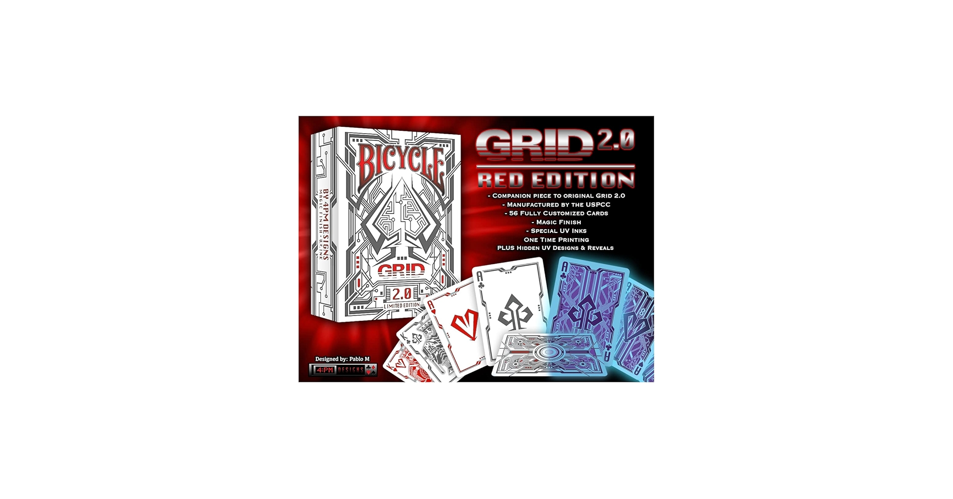 Amazon.com: Bicycle Grid 2.0 Red Playing Cards Glows Under