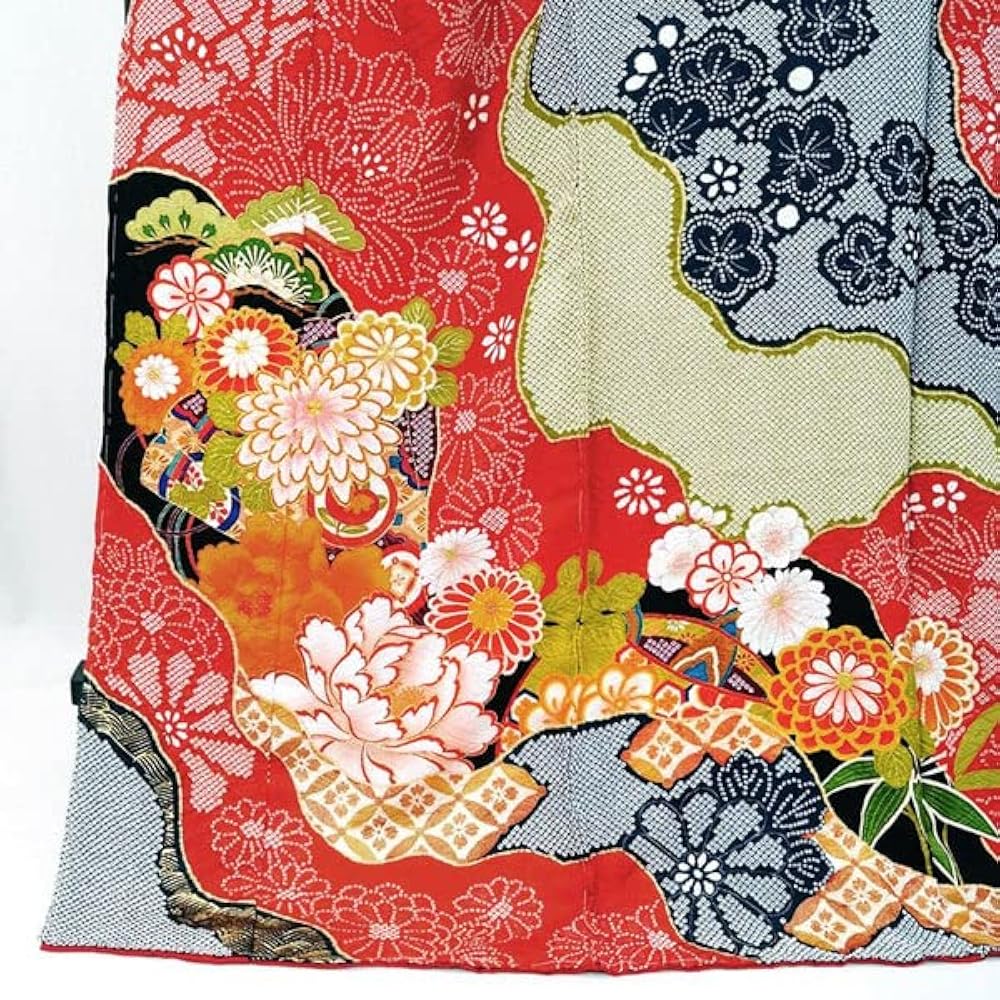 Amazon | [京都うさぎ堂] 仕立て付き 総絞り正絹振袖 単品 f-034 赤