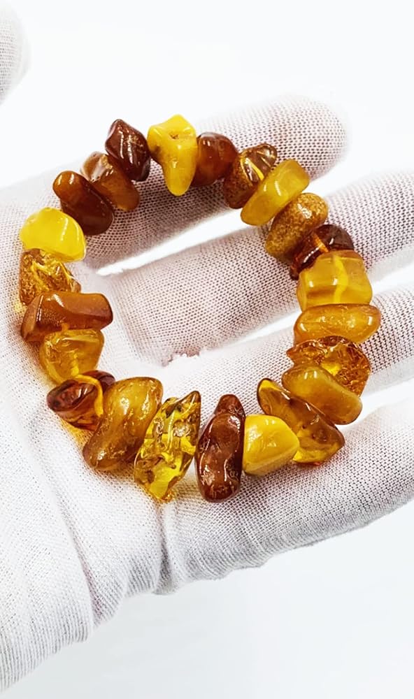 Amazon | 天然琥珀ブレスレット ゴムバンド付き 19 cm – 100% バルト海