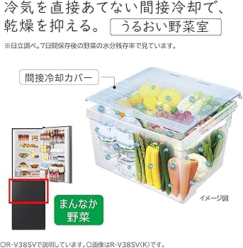 Amazon | 日立 冷蔵庫 幅60cm 375L ブリリアントブラック R-V38SV K 3