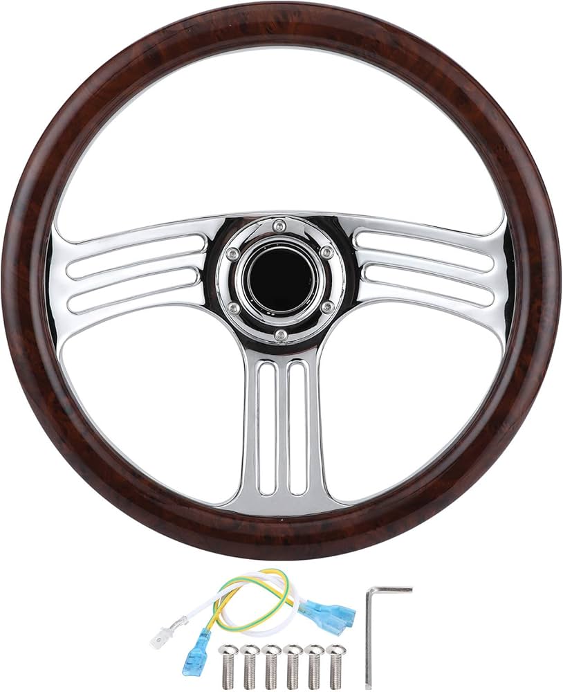 Amazon.co.jp: 木製ステアリングホイール 350mm/14インチ ダークウッド