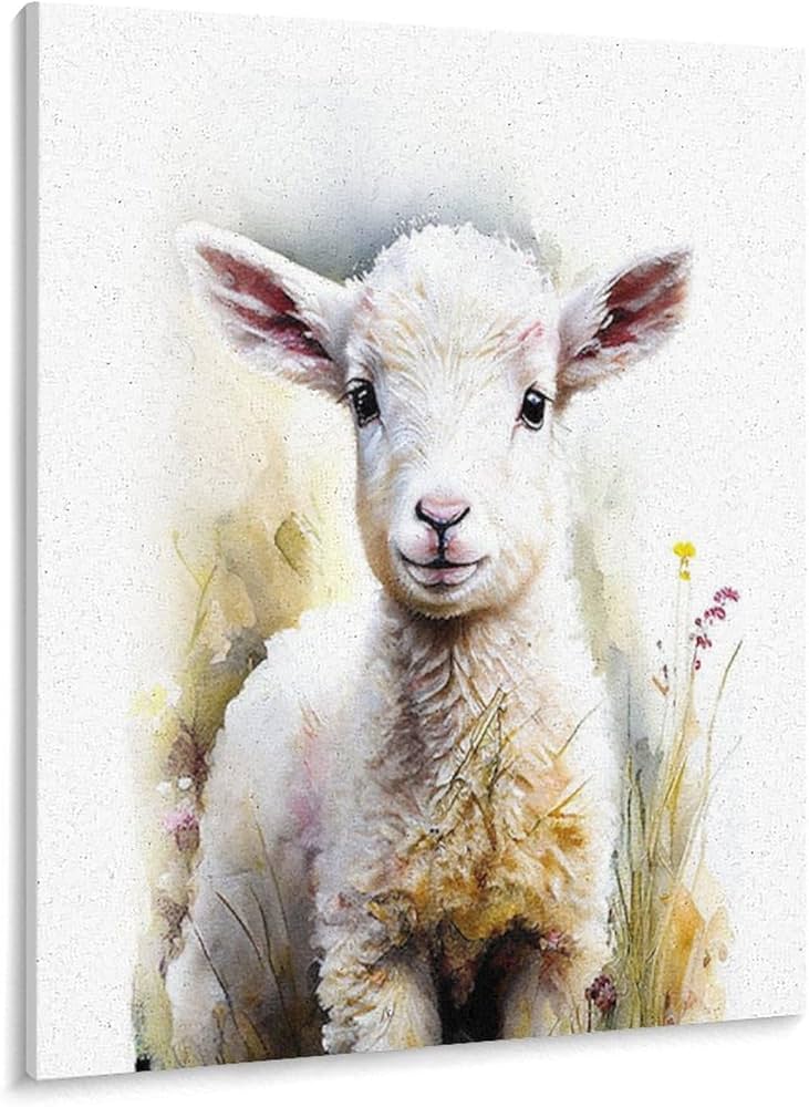 Amazon | 野原の小さな羊 数字油絵 リアルな水彩風超リアルな動物