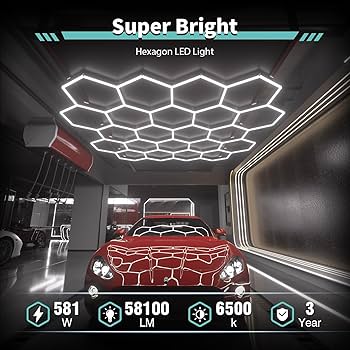 Litezone Hexagon Garage Lights: 581W 83 Pack 22 Grids LED Garage