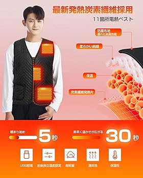Amazon | [ewinstore] 電熱ベスト 加熱 ヒーター 11箇所発熱 前後独立