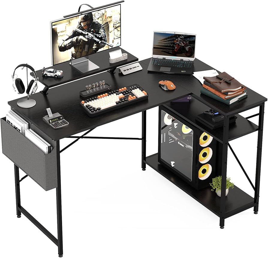 Amazon | HomGiz パソコンデスク L字デスク ラック付きデスク幅120cm