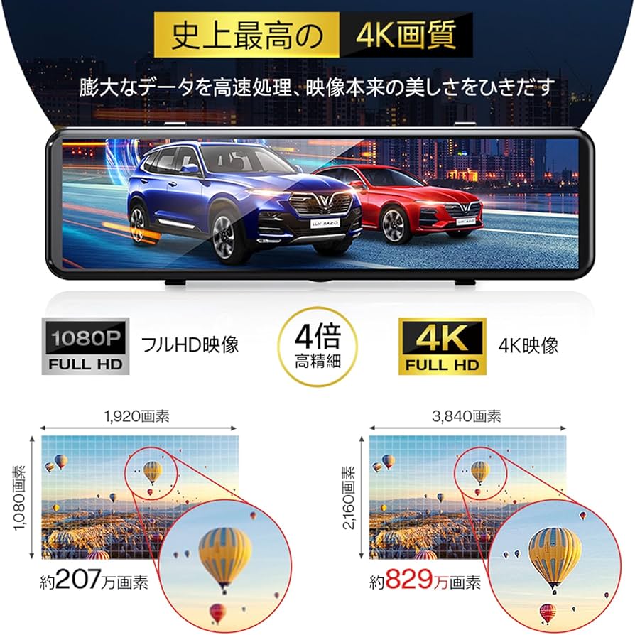 Amazon.co.jp: 【4K画質王＆GPS追跡】ドライブレコーダー ミラー型