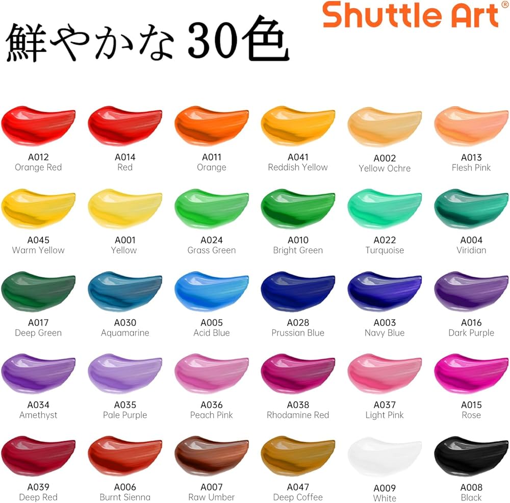 Amazon | Shuttle Art アクリル絵の具 30色 チューブ 耐久性 速乾 防水