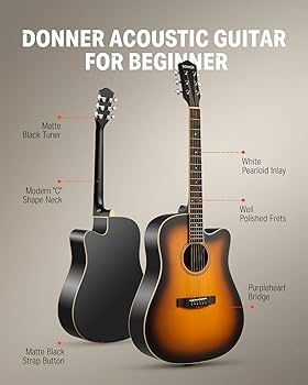 Donner 41-inch Adults Acoustic Guitar, 4/4 Size Cutaway Acoustique