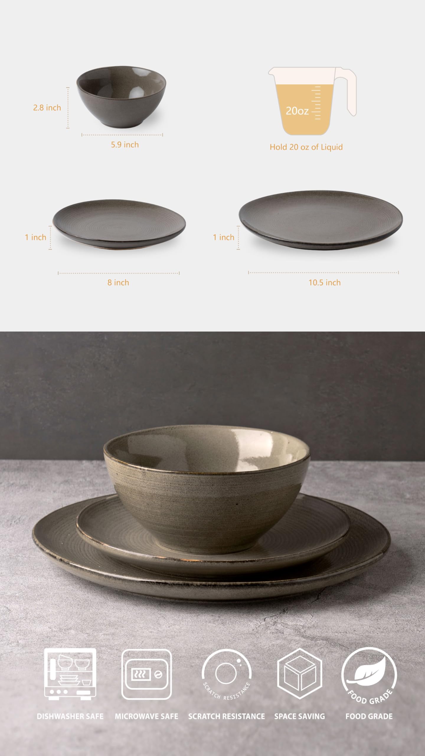 Amazon.com: famiware Tempus Plates and Bowls Sets for 8, 24 Pieces