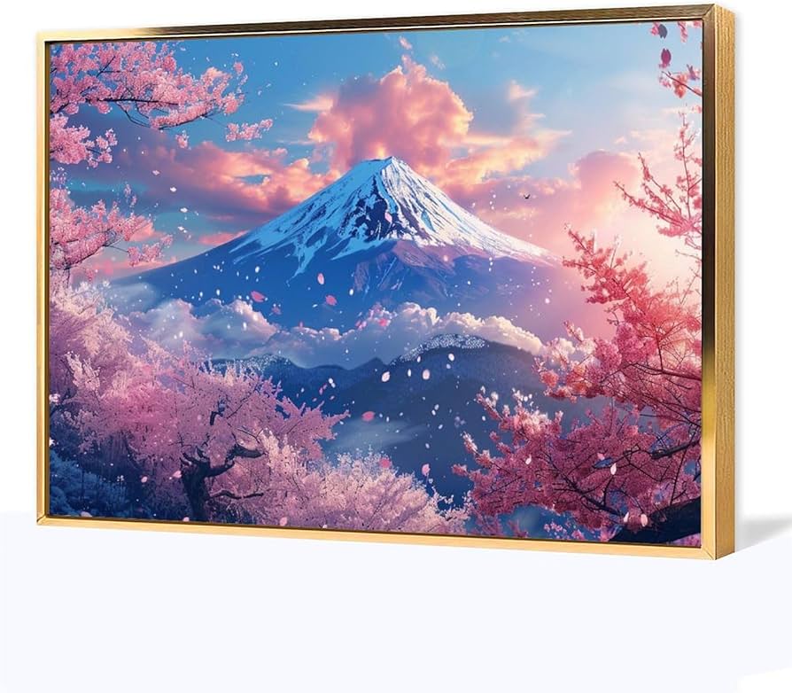 Amazon.co.jp: 絵画 富士山の下に咲く桜 アートパネル ポスター 美しい