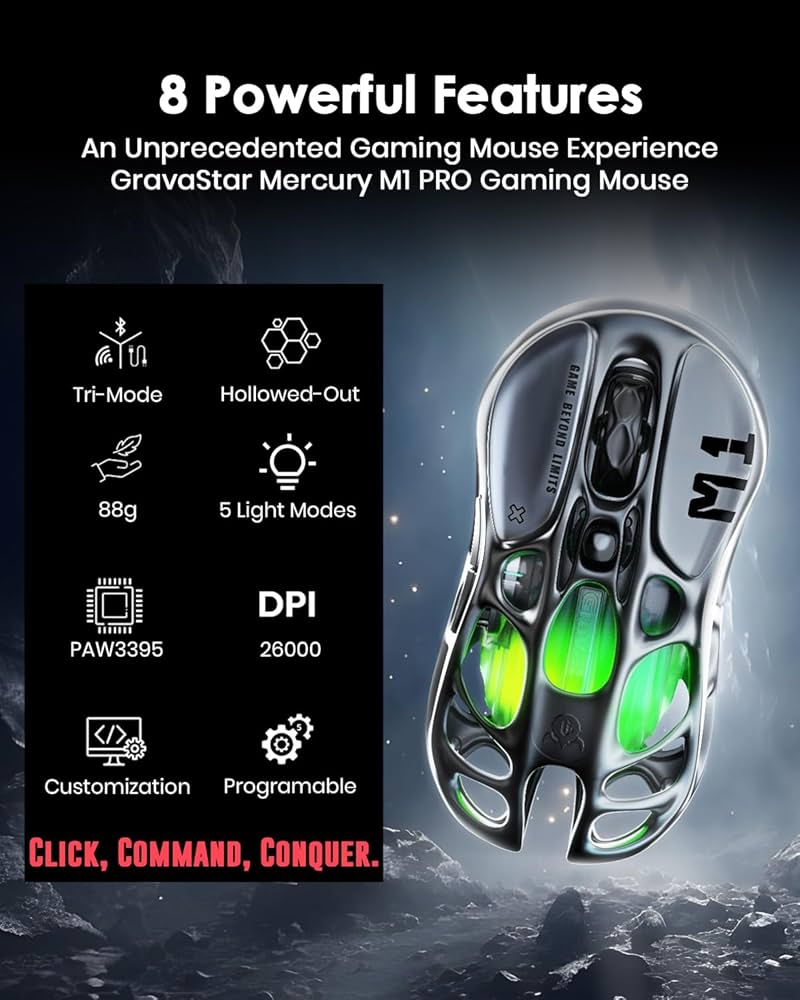 GravaStar Wireless Gaming Mice Mercury M1 Pro, Lightweight