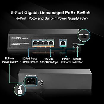 Amazon.com: MokerLink 5 Port Gigabit POE Switch, with 4 POE+ Ports