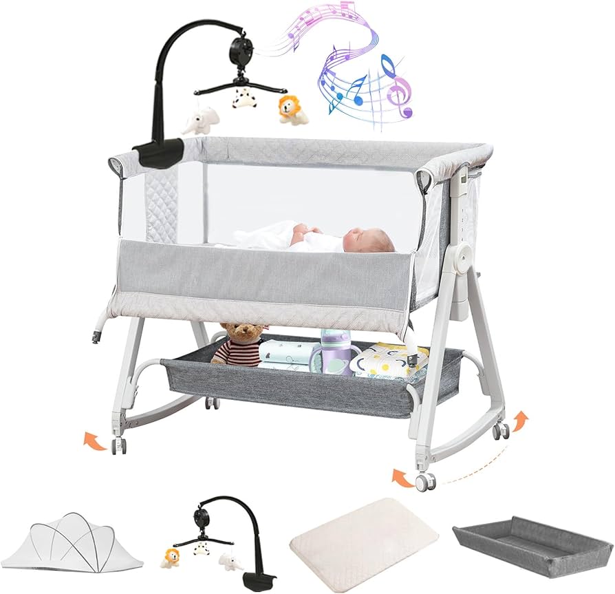 Amazon.co.jp: Cradoa ベビーベッド 添い寝ベッド グレー 乳児用ベッド