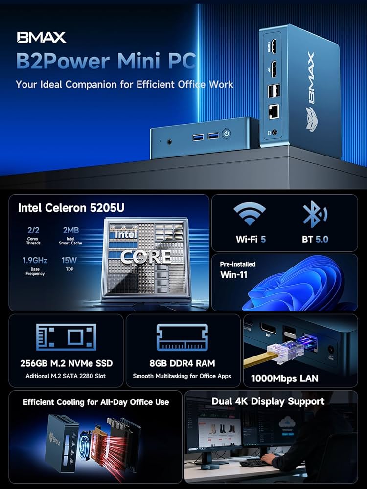 Amazon.com: Bmax Mini PC B2 Power Intel 5205U 8GB DDR4 256GB M.2